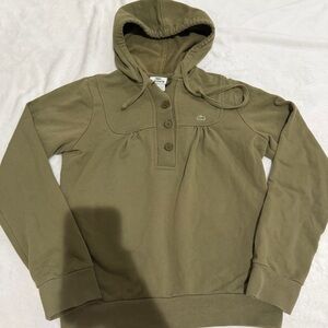 Y2K Lacoste Khaki Green Pullover Hoodie with Buttons